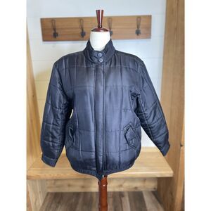 VTG Anna & Frank 100% Silk Black Puffer Bomber Zipper Jacket Lightweight Small